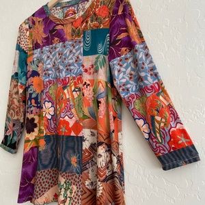 Jonny Was Grace Favorite 3/4 Sleeves Crew Neck Swing Tee Size S New With Tag